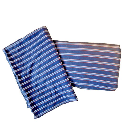 2 Pc Tommy Hilfiger Twin Sheet Set 100% Cotton Fitted & Flat Striped Red Blue - Picture 1 of 10